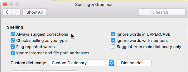 how to enable custom dictionary in word 2016