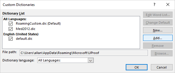 how to do roaming custom dictionary for word on mac